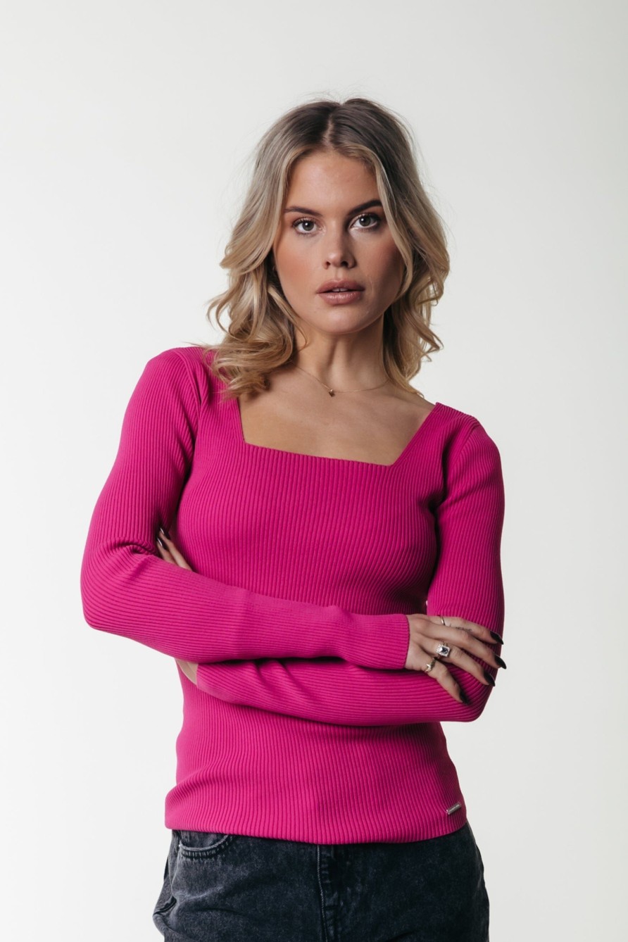 Colourful Rebel Tops | Ariel Knitted Top|Fuchsia