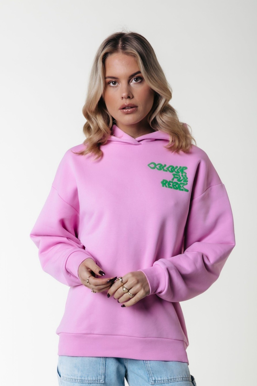 Colourful Rebel Hoodies | Wave Logo Hoodie|Candy Pink