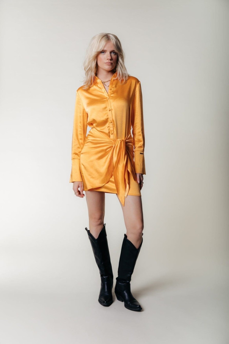 Colourful Rebel Jurken | Mette Satin Wrap Dress|Rust Orange