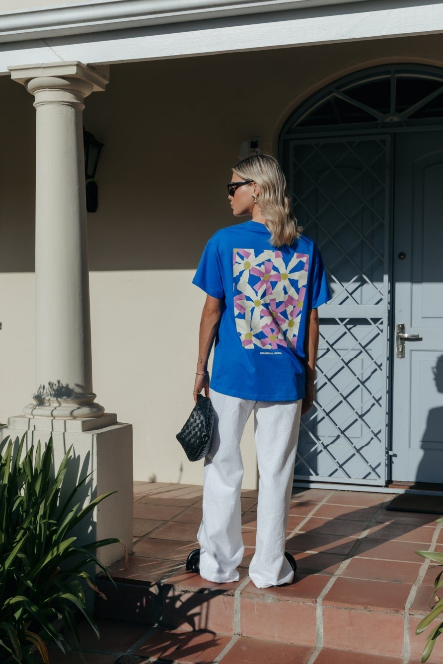 Colourful Rebel T-Shirts | Flowers Square Tee|Bold Blue