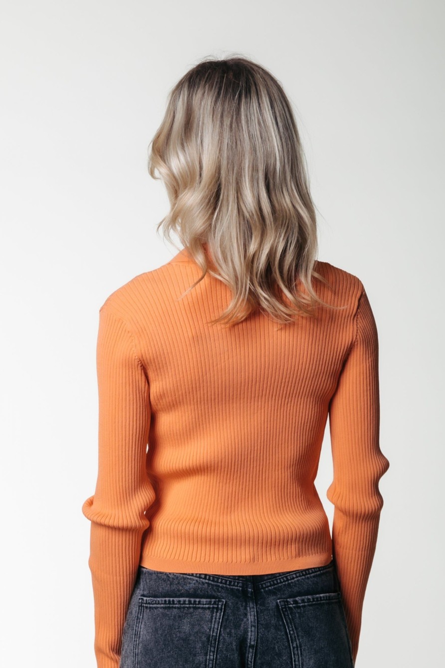 Colourful Rebel Tops | Nori Fine Knit Polo|Tangerine