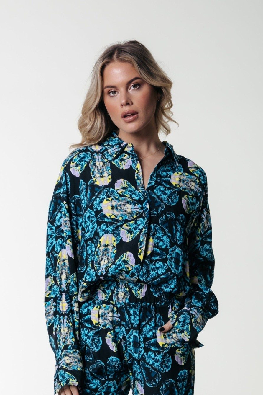 Colourful Rebel Blouses | Talia Flower Blouse|Light Blue