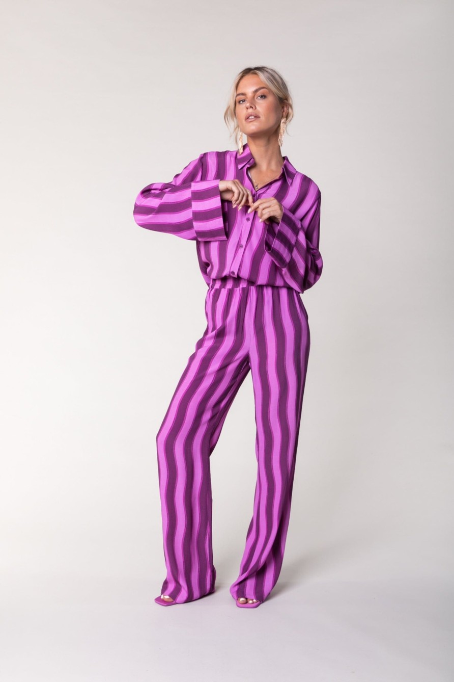 Colourful Rebel Broeken | Melody Stripes Straight Pants|Purple