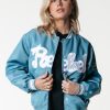 Colourful Rebel Jassen En Blazers | Felicia Rebel Patch Satin Bomber|Dark Mint