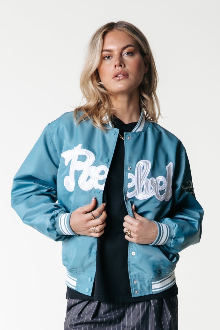 Colourful Rebel Jassen En Blazers | Felicia Rebel Patch Satin Bomber|Dark Mint