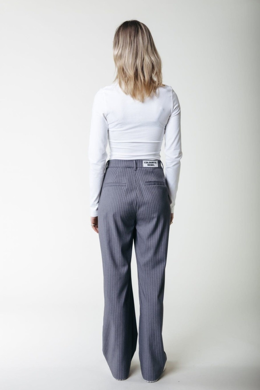 Colourful Rebel Broeken | Rus Stripe Straight Pants|Dark Grey