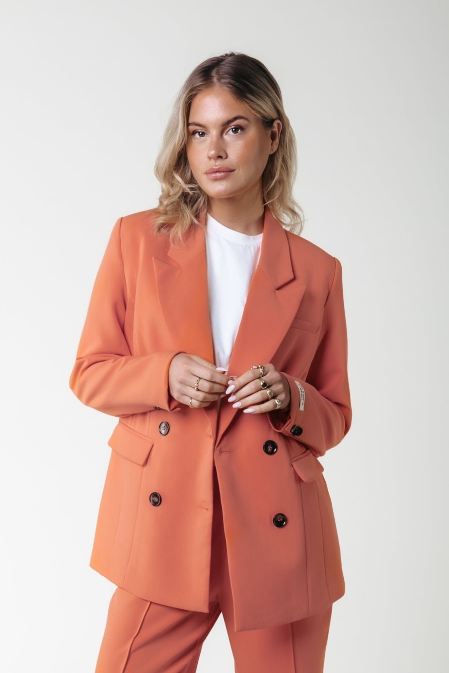 Colourful Rebel Pakken | Rikki Uni Double Breasted Blazer|Tangerine