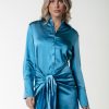 Colourful Rebel Jurken | Mette Satin Wrap Dress|Dark Petrol