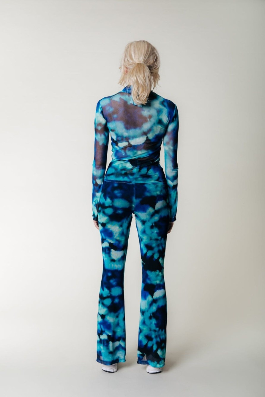 Colourful Rebel Broeken | Tie Dye Mesh Flare Pants|Blue