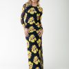 Colourful Rebel Jurken | Maude Big Flower Mesh Dress|Bright Yellow