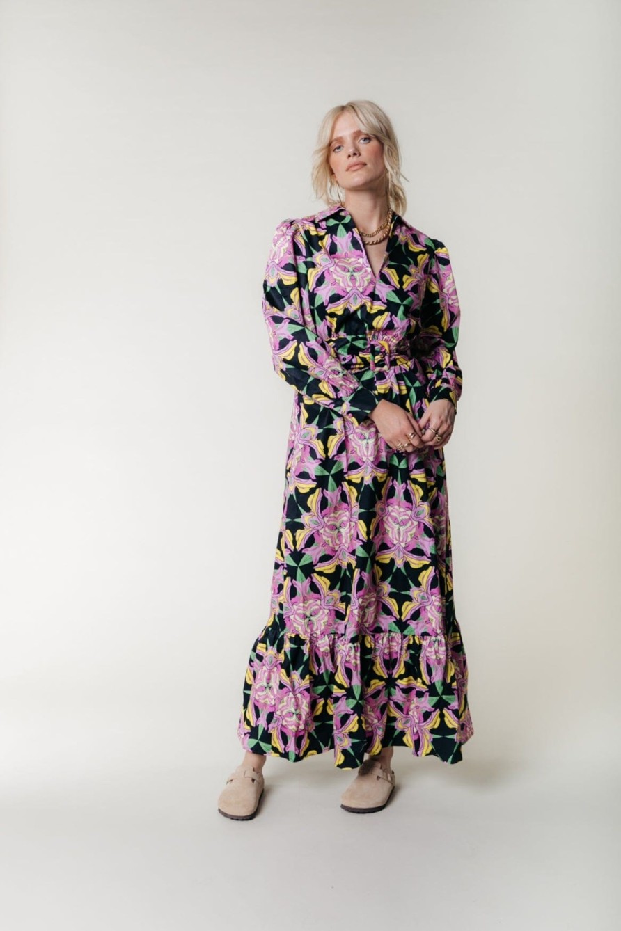 Colourful Rebel Jurken | Davina Flower Maxi Dress|Candy Pink