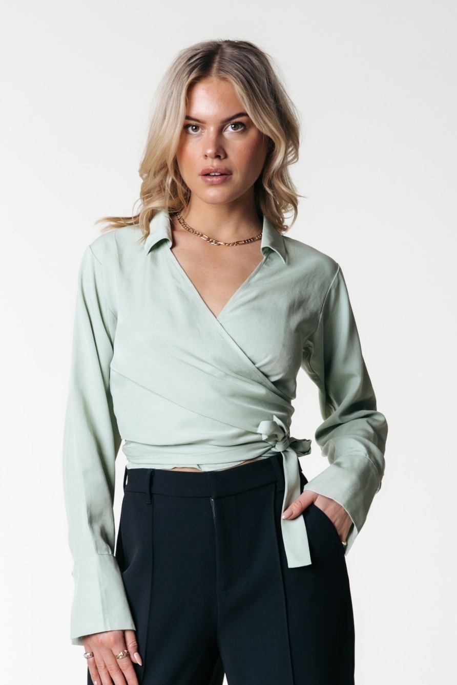 Colourful Rebel Tops | Jusa Wrap Top|Soft Green