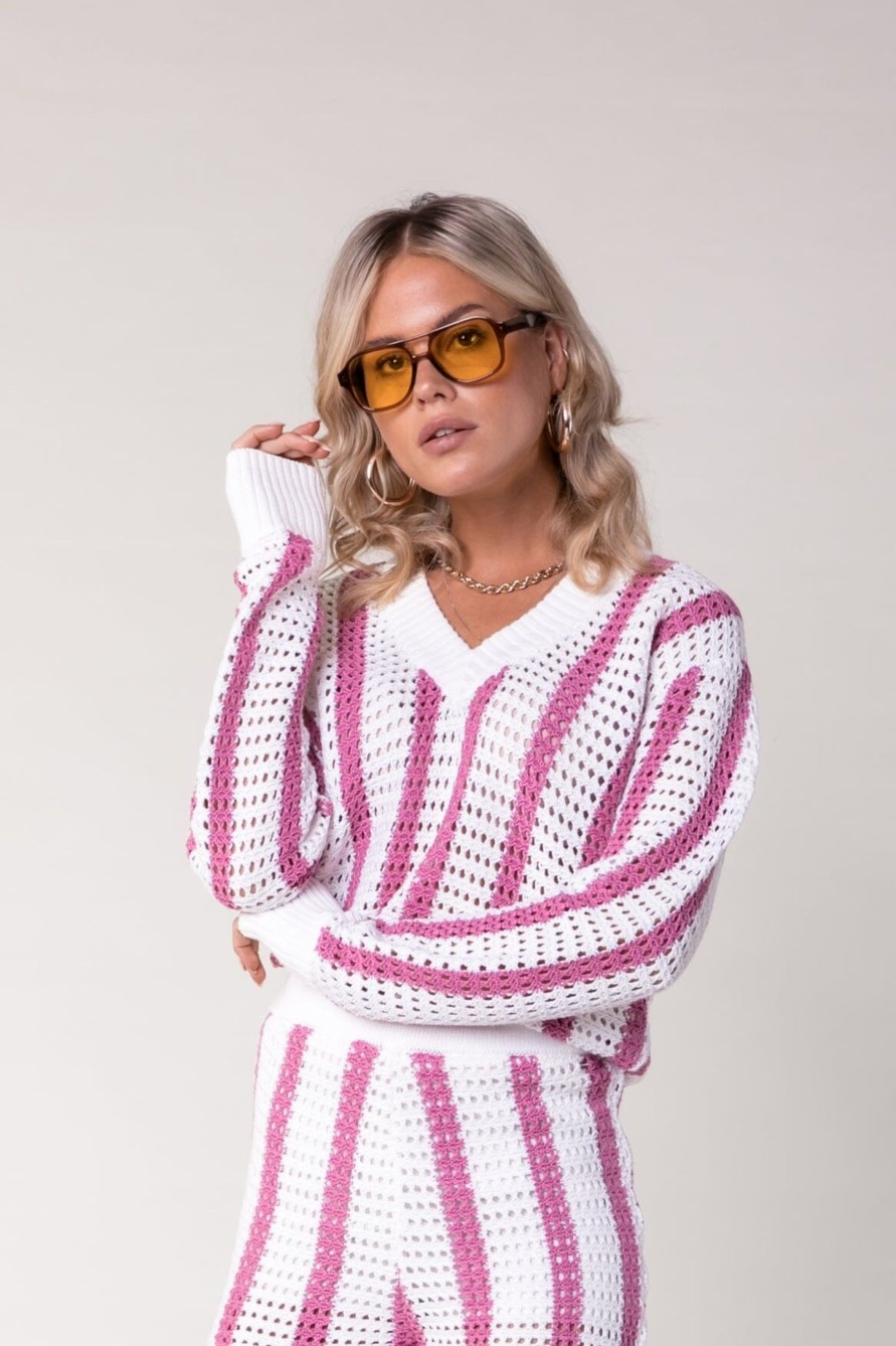 Colourful Rebel Truien | Lizza Crochet Sweater|Medium Pink