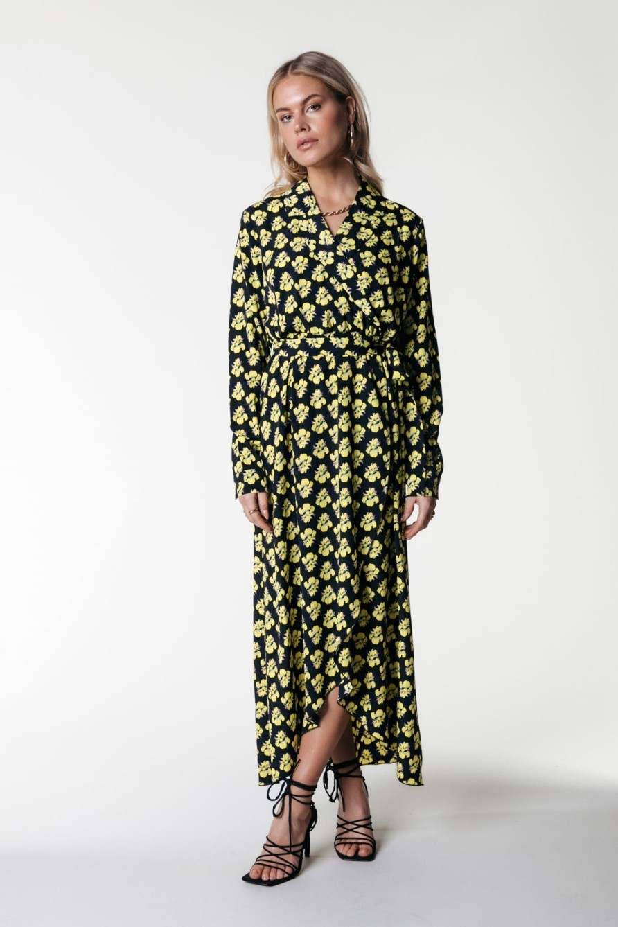 Colourful Rebel Jurken | Vivian Small Flower Maxi Dress|Bright Yellow