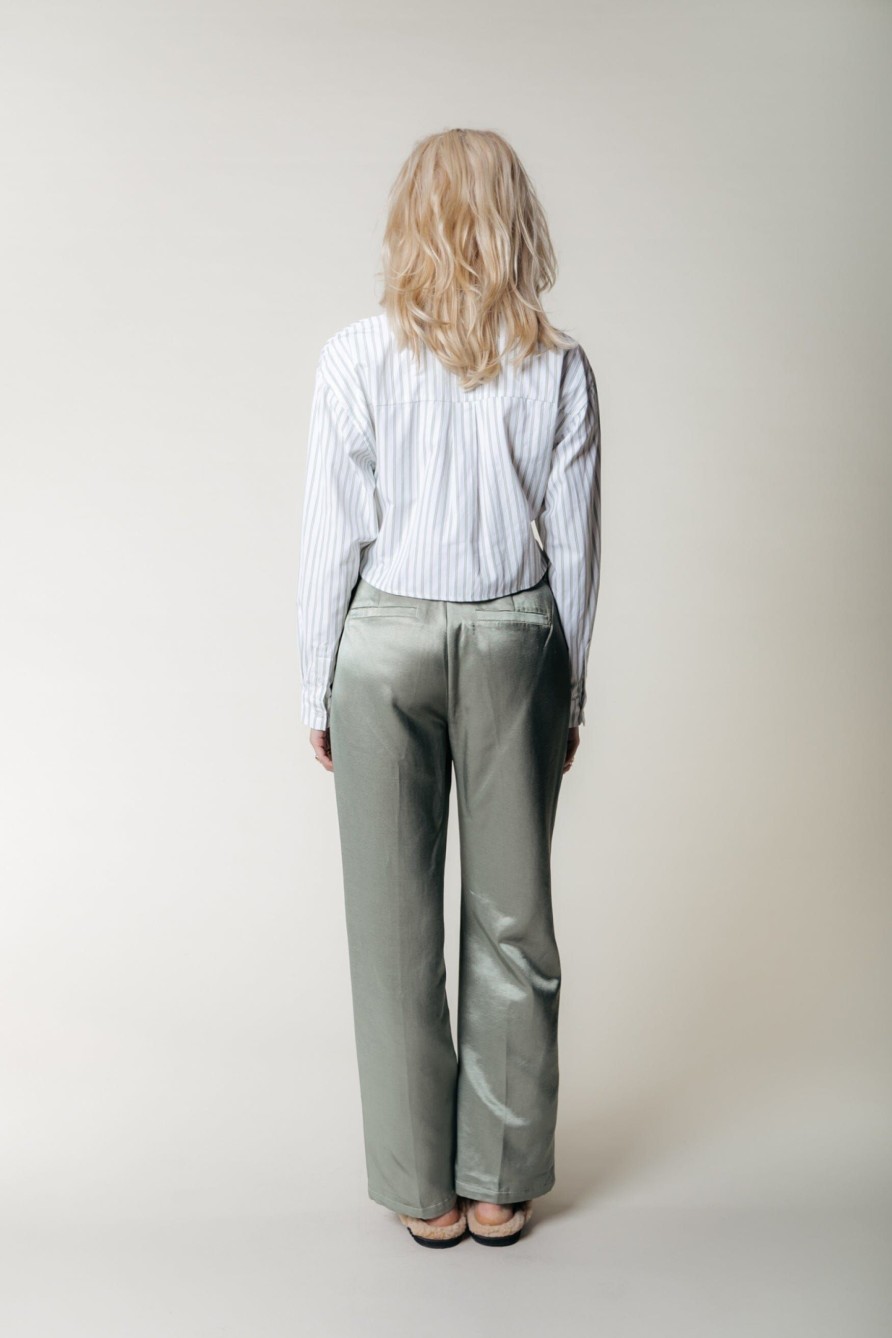 Colourful Rebel Broeken | Wende Satin Low Waist Pants|Soft Green