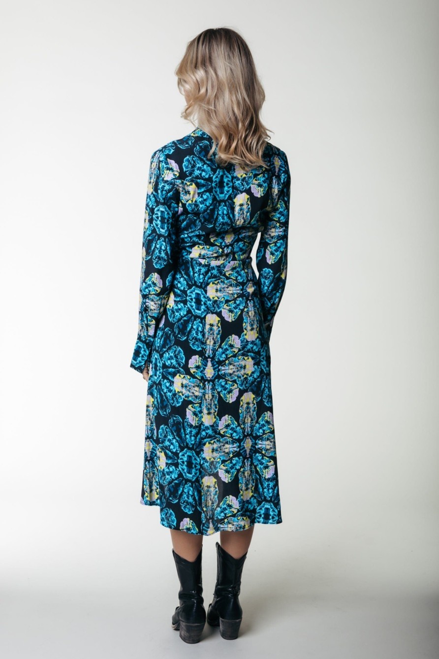 Colourful Rebel Jurken | Lea Flower Wrap Midi Dress|Light Blue