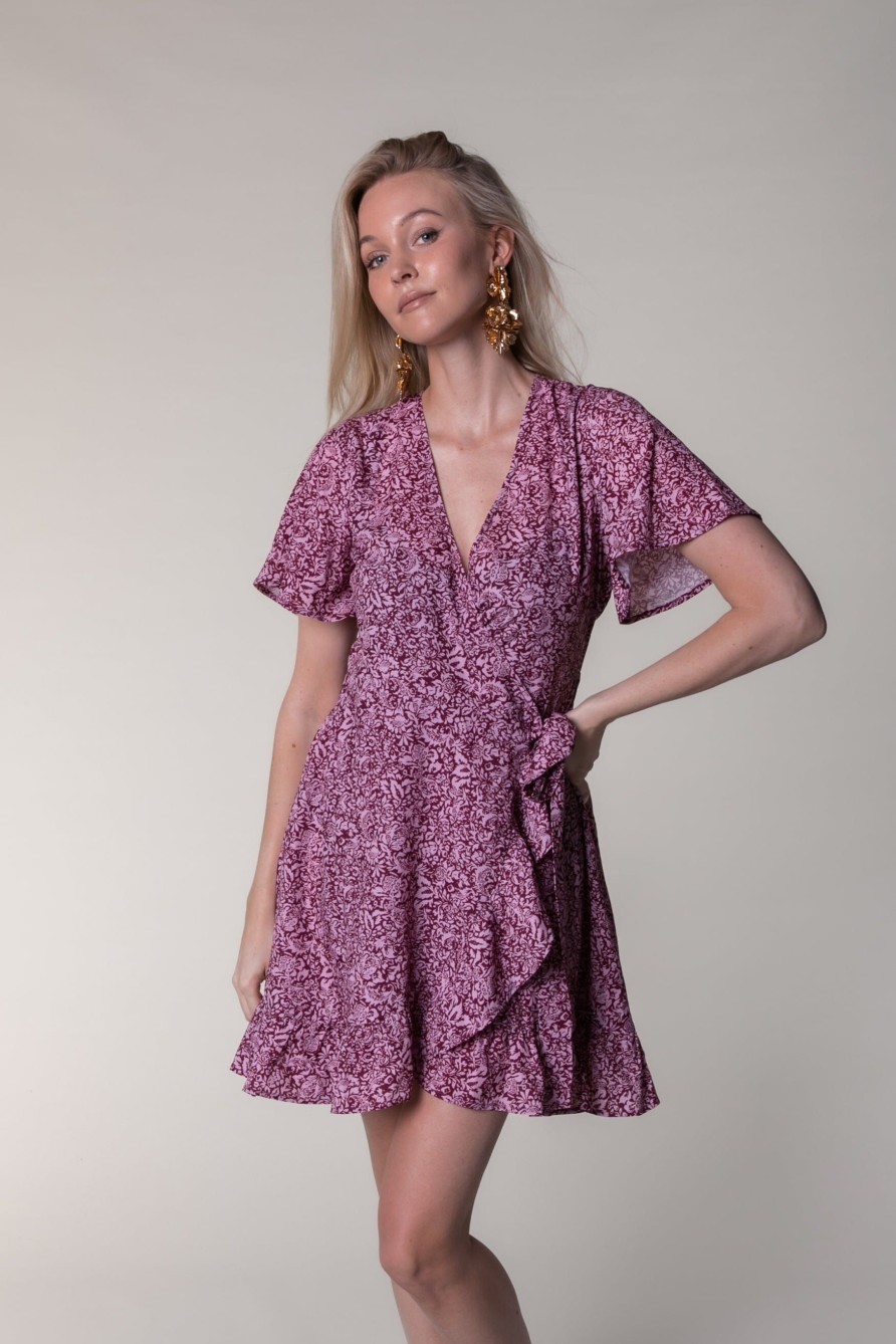 Colourful Rebel Jurken | Telsi Floral Wrap Dress|Medium Pink