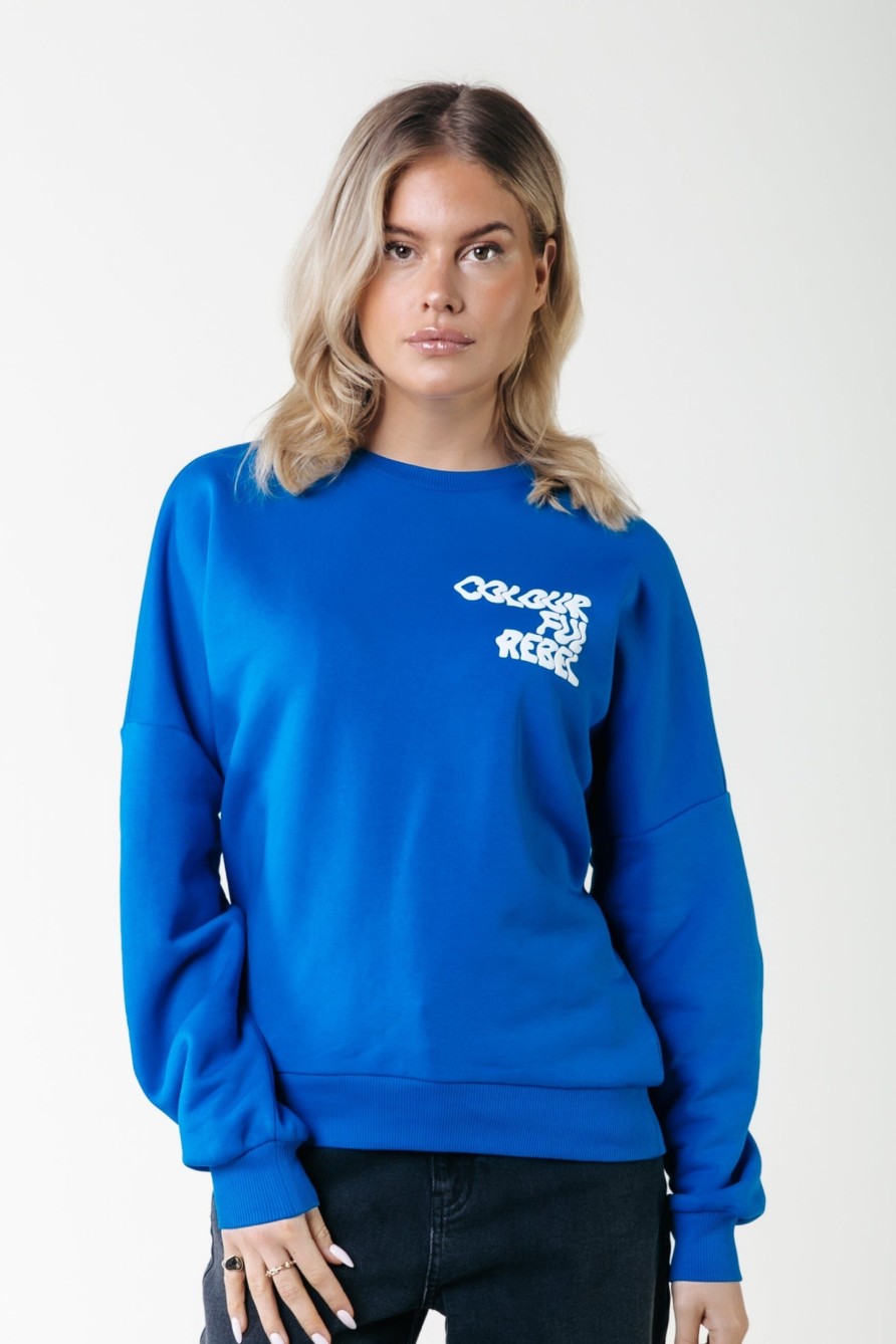 Colourful Rebel Truien | Wave Logo Sweat|Bold Blue