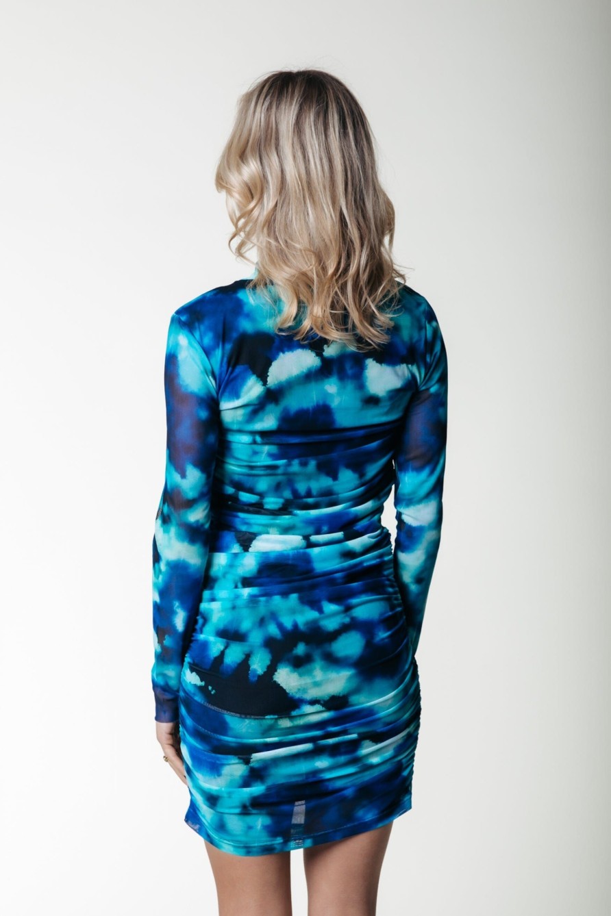 Colourful Rebel Jurken | Juda Tie Dye Mesh Dress|Blue