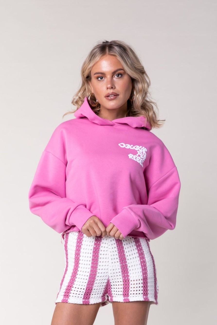 Colourful Rebel Hoodies | Puff Logo Cropped Hoodie|Medium Pink