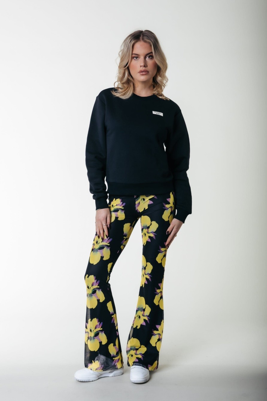 Colourful Rebel Broeken | Big Flower Mesh Flare Pants|Bright Yellow