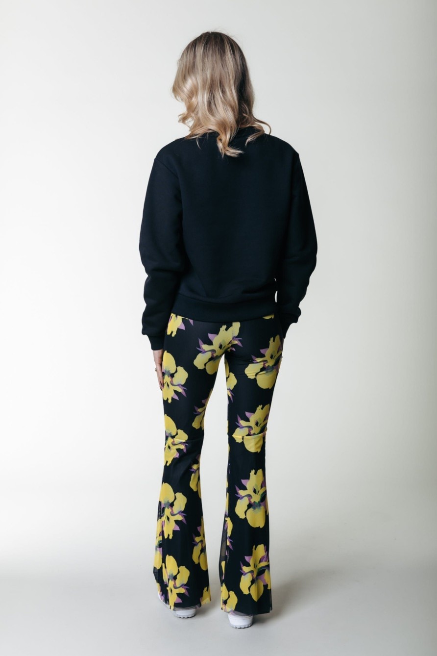 Colourful Rebel Broeken | Big Flower Mesh Flare Pants|Bright Yellow