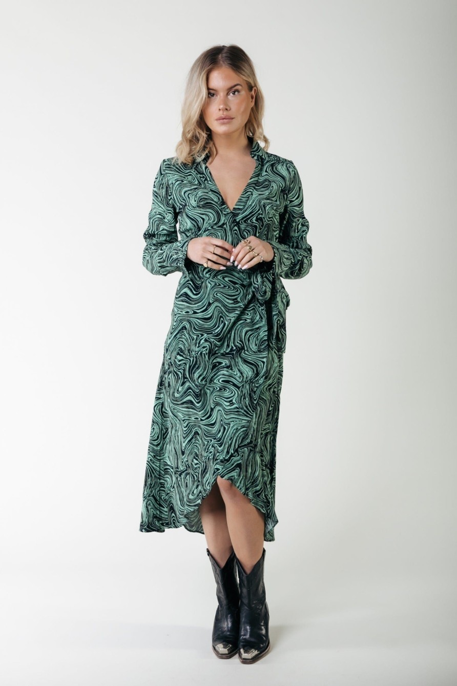 Colourful Rebel Jurken | Lea Liquid Wrap Dress|Soft Green