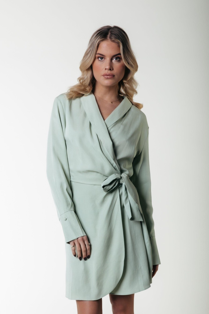 Colourful Rebel Jurken | Dorin Uni Wrap Dress|Soft Green