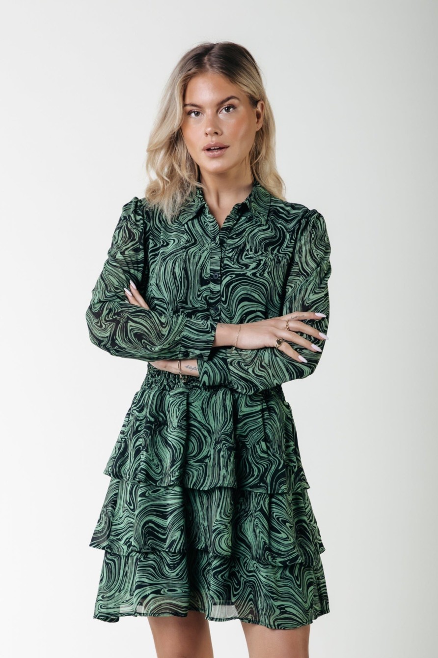 Colourful Rebel Jurken | Sacha Liquid Shirt Dress|Soft Green