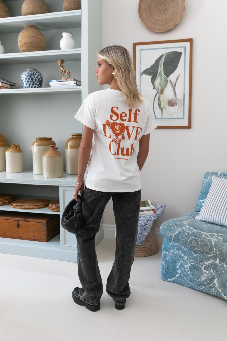 Colourful Rebel T-Shirts | Self Love Club Boxy Tee|Off White