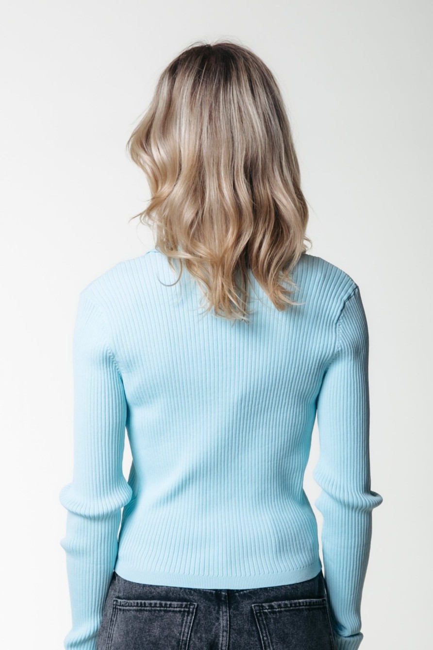 Colourful Rebel Tops | Nori Fine Knit Polo|Light Ocean Blue