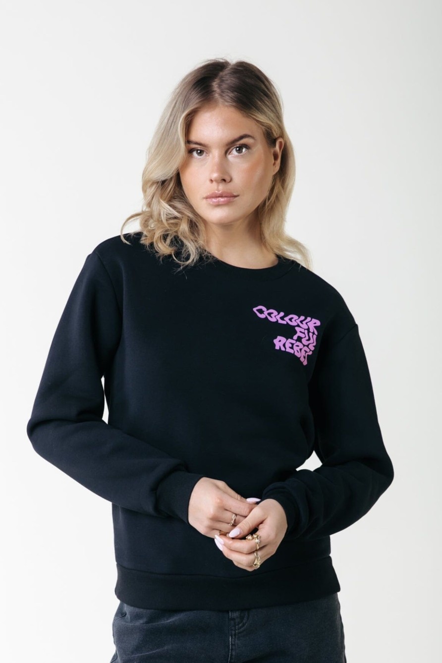 Colourful Rebel Truien | Wave Logo Sweat|Black