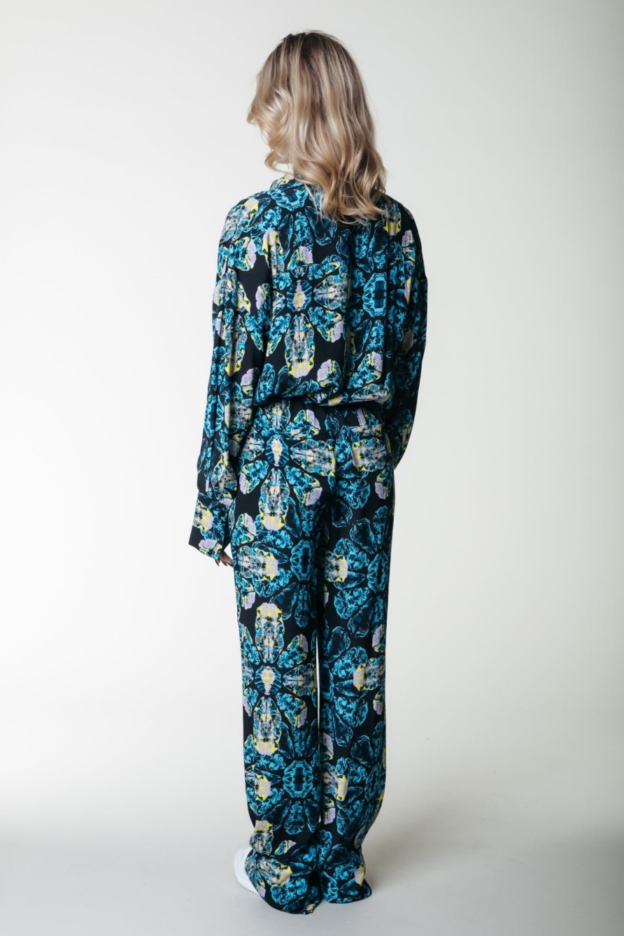 Colourful Rebel Broeken | Melody Flower Straight Pants|Light Blue