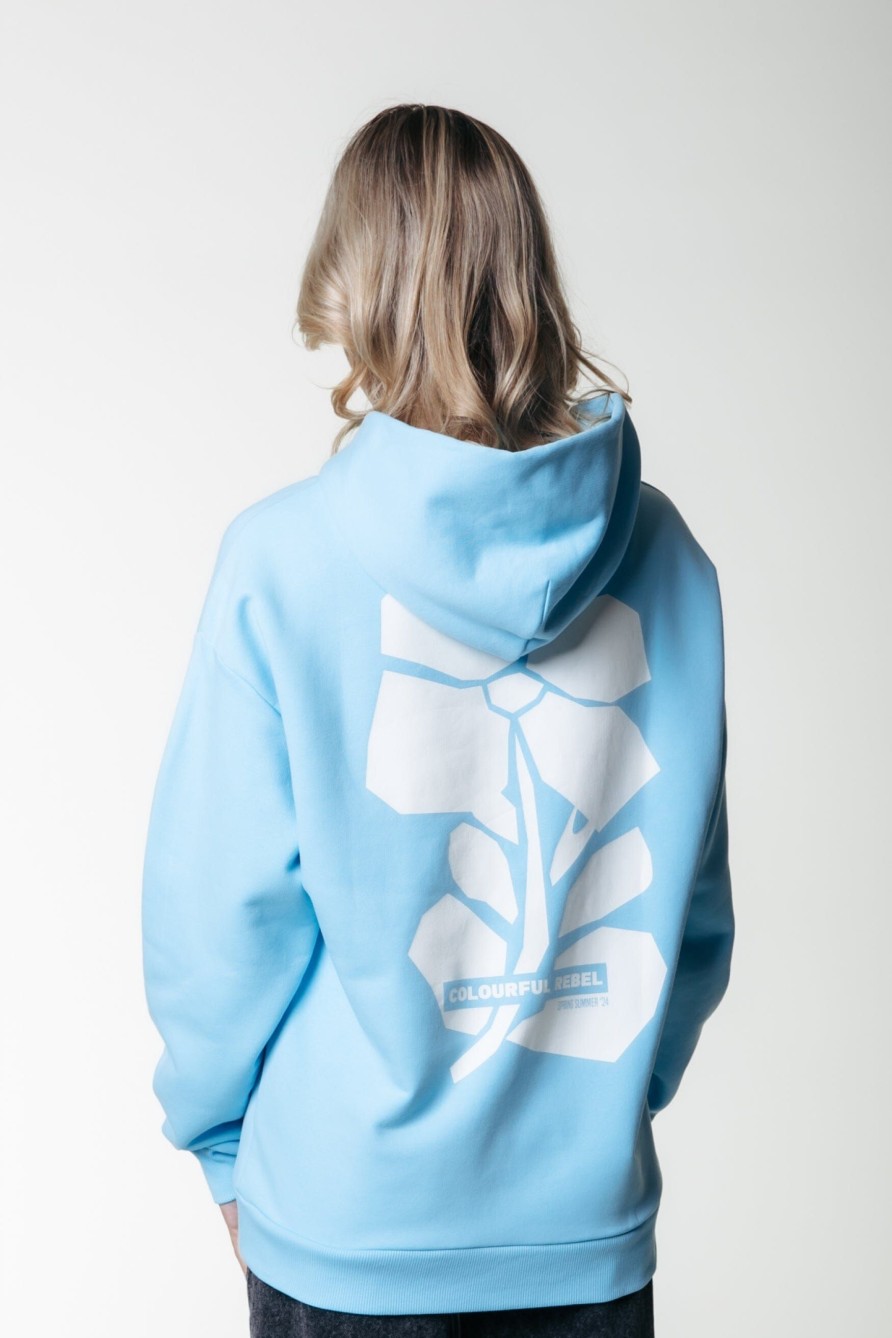 Colourful Rebel Hoodies | Big Flower Clean Hoodie|Light Blue