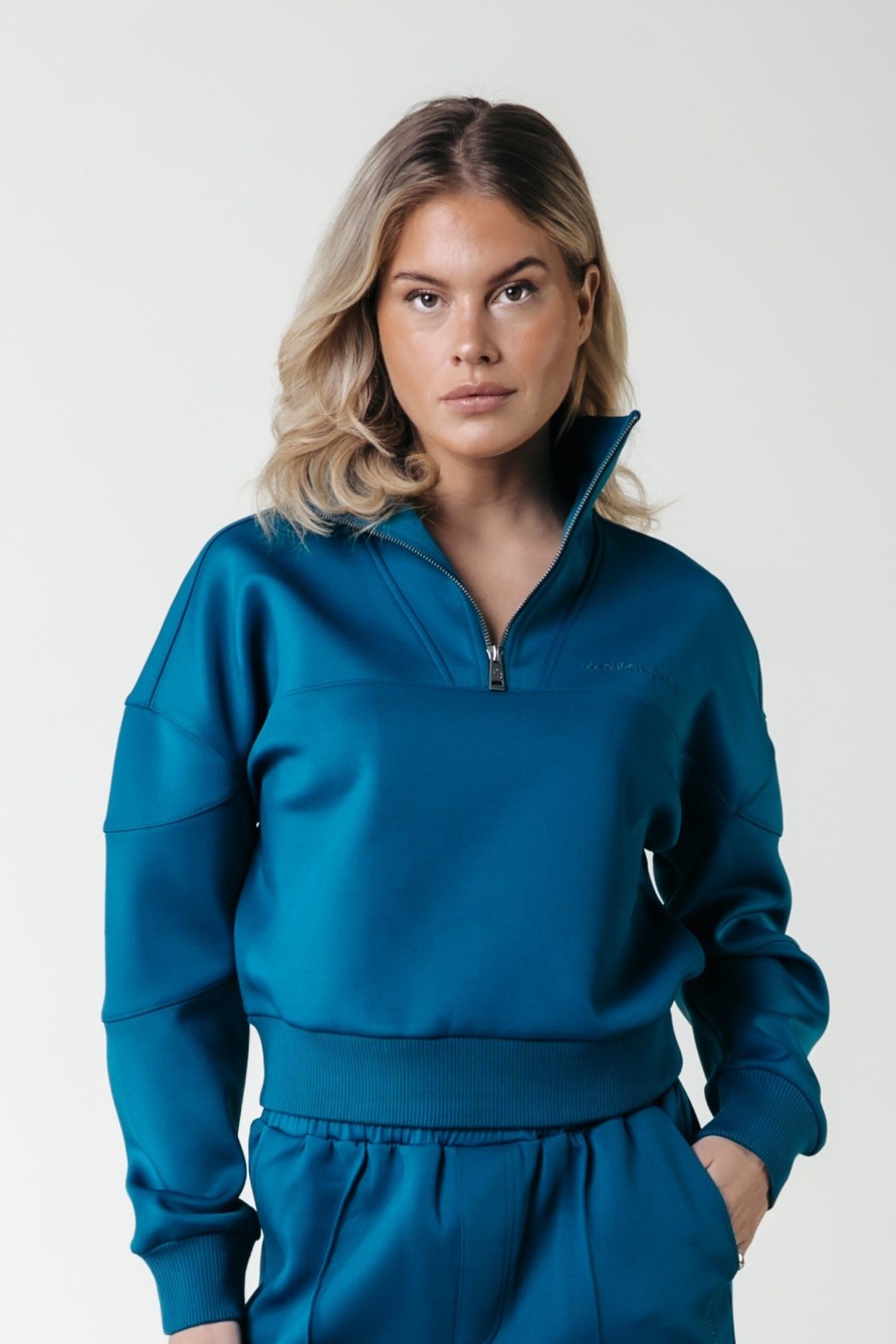 Colourful Rebel Truien | Ilena Zipped Sweat|Dark Petrol