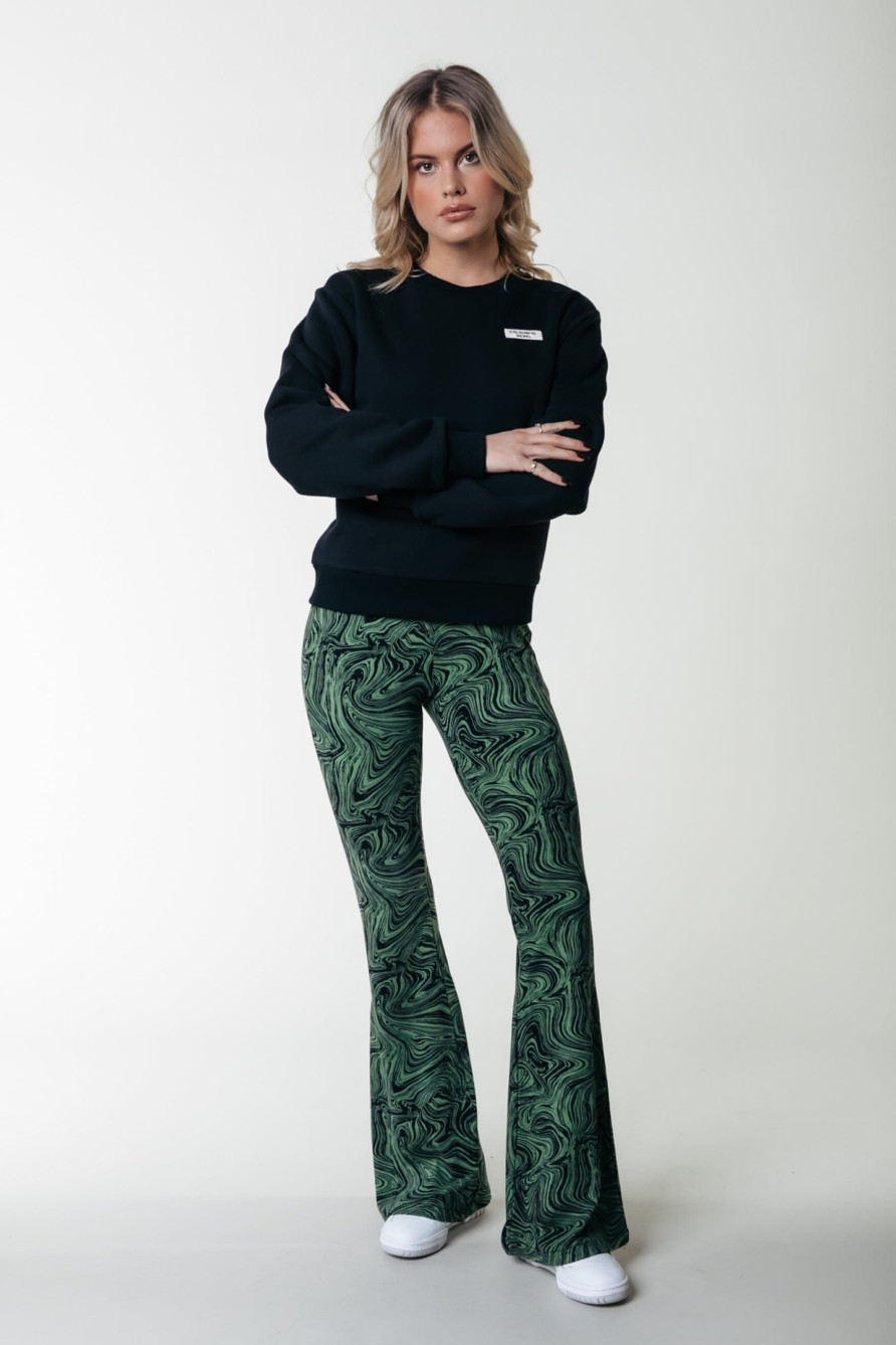 Colourful Rebel Broeken | Liquid Peached Flare Pants|Soft Green