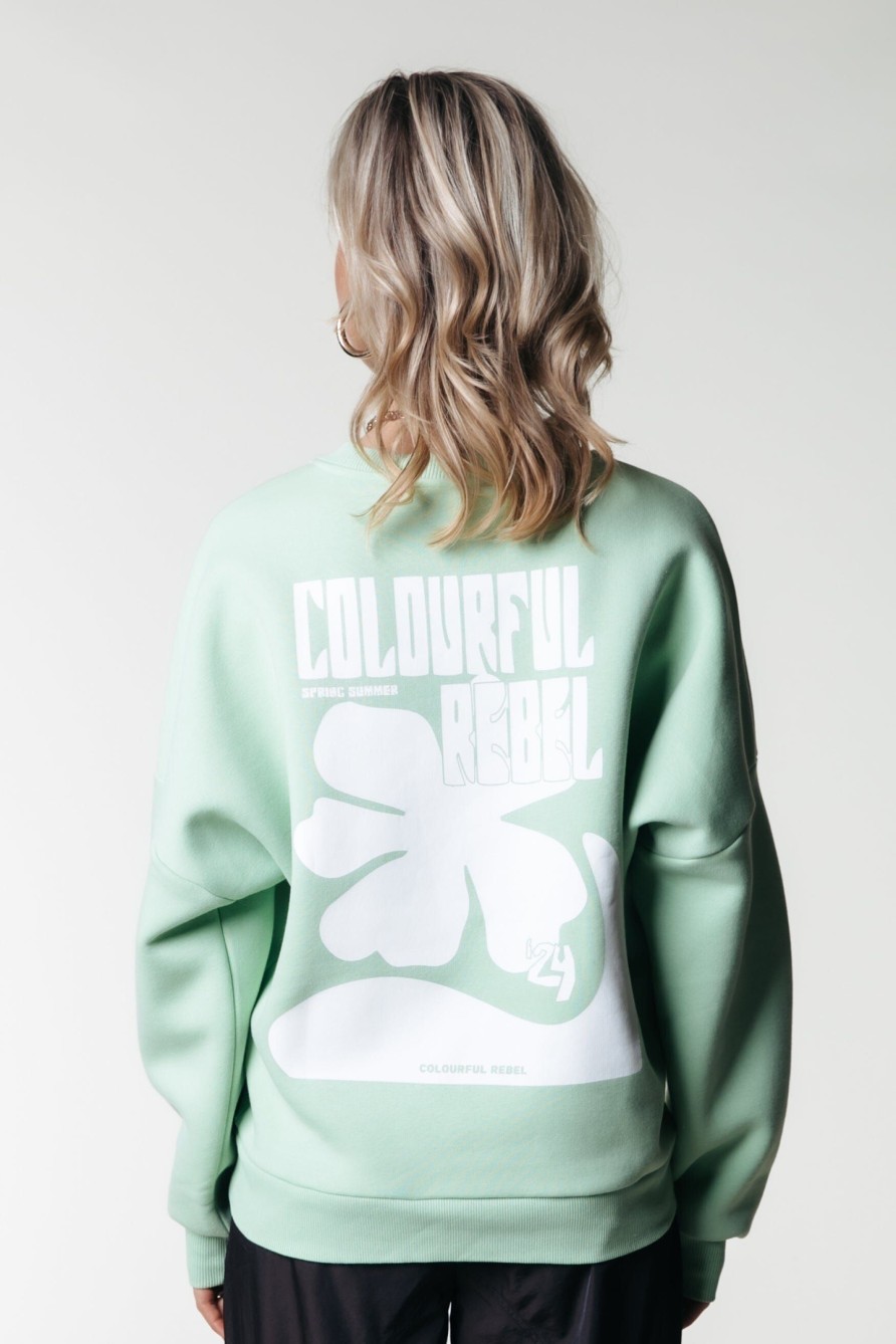 Colourful Rebel Truien | Flower Sweat|Soft Green