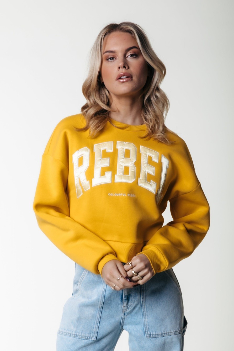 Colourful Rebel Truien | Rebel Patch Sweat|Dark Yellow